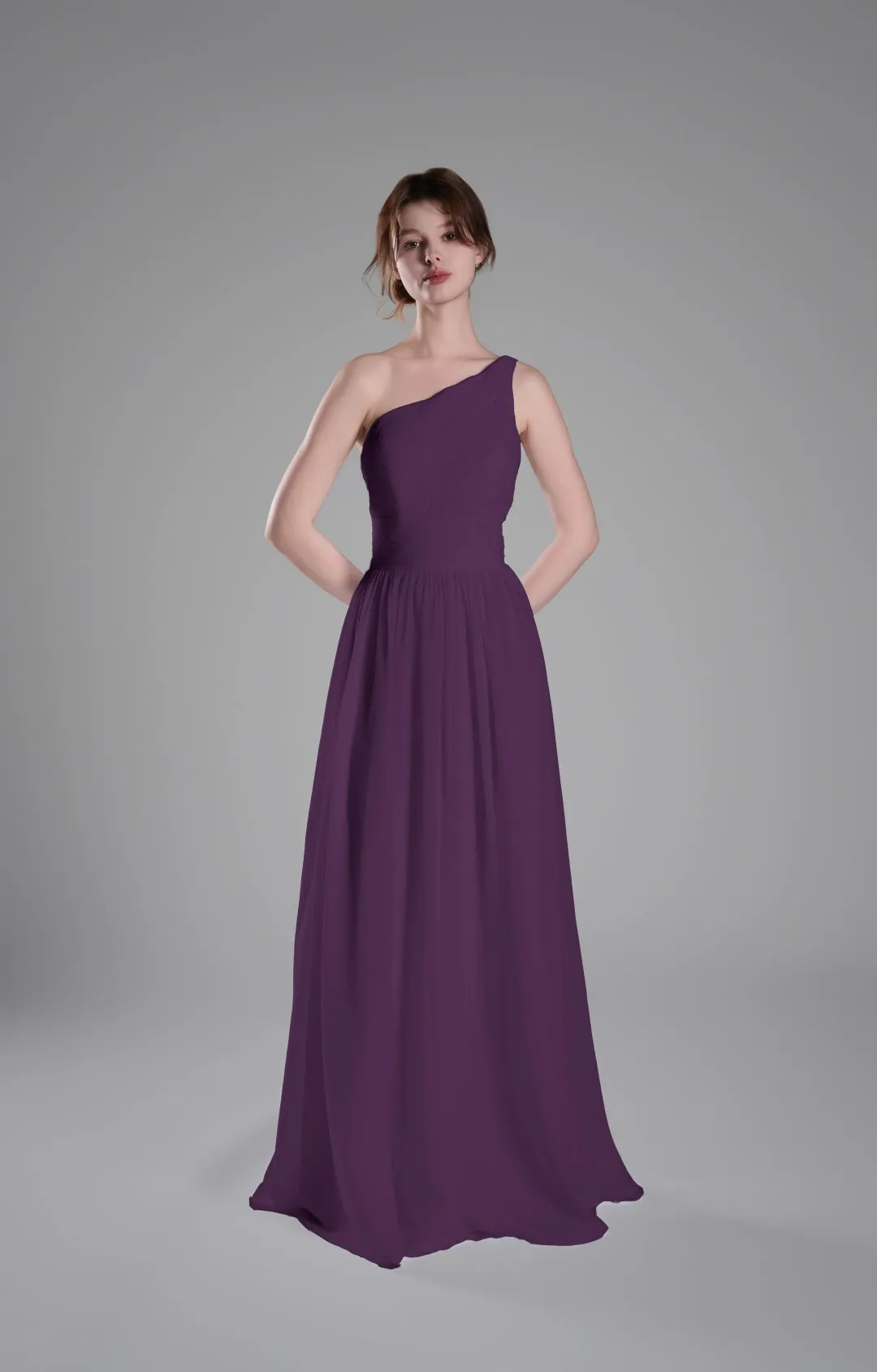 One-Shoulder Lace-Up Back Pleated A-Line Dresses