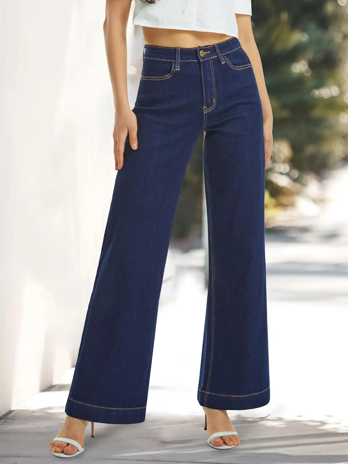 ONESO Flare Jeans for Women High Waist Wide Leg Womens Jeans Stretch Tummy Control Baggy Denim Pants Inseam 30"