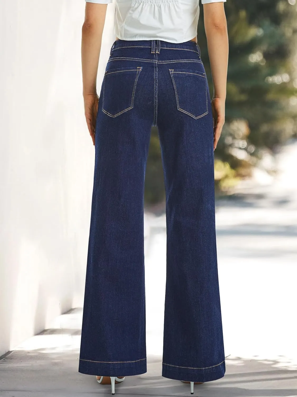 ONESO Flare Jeans for Women High Waist Wide Leg Womens Jeans Stretch Tummy Control Baggy Denim Pants Inseam 30"
