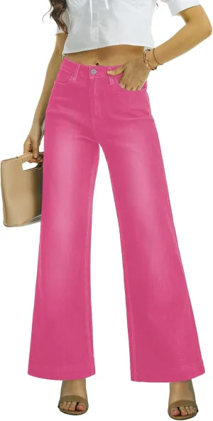 ONESO Flare Jeans for Women High Waist Wide Leg Womens Jeans Stretch Tummy Control Baggy Denim Pants Inseam 30"