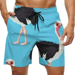 Ostrich Bird Print Men's Swim Trunks Quick Dry Board Shorts Breathable Summer Beach Shorts Bathing Suits