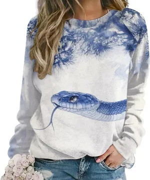 Oversized Crewneck Snake Print Sweatshirt for Women Graphic Long Sleeve Shirts Casual Pullover Trendy Tops