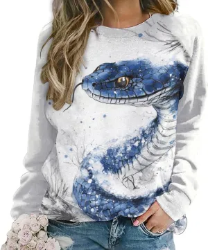 Oversized Crewneck Snake Print Sweatshirt for Women Graphic Long Sleeve Shirts Casual Pullover Trendy Tops
