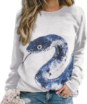 Oversized Crewneck Snake Print Sweatshirt for Women Graphic Long Sleeve Shirts Casual Pullover Trendy Tops