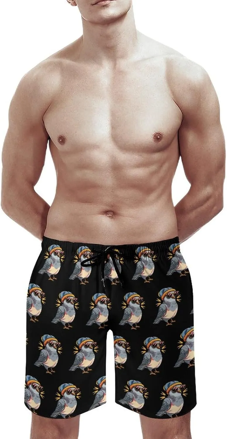 Pigeon with Eyeglasses Men's Swim Trunks Quick Dry Board Shorts Breathable Summer Beach Shorts Bathing Suits