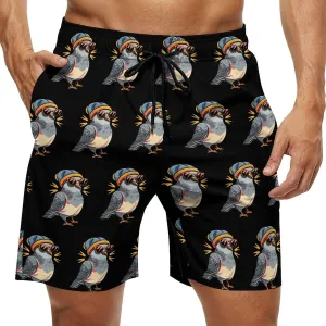 Pigeon with Eyeglasses Men's Swim Trunks Quick Dry Board Shorts Breathable Summer Beach Shorts Bathing Suits