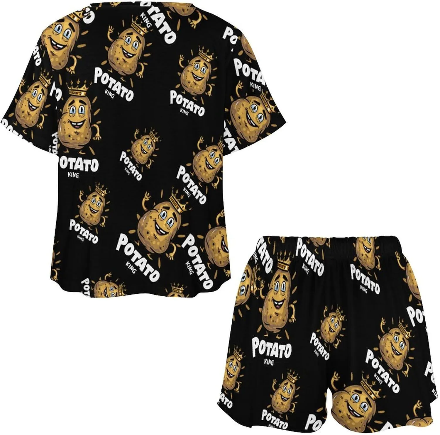 Potato King Cute Women's Pajama Sets Short Sleeve Shirt And Shorts Cozy Sleepwear Loungewear Pjs