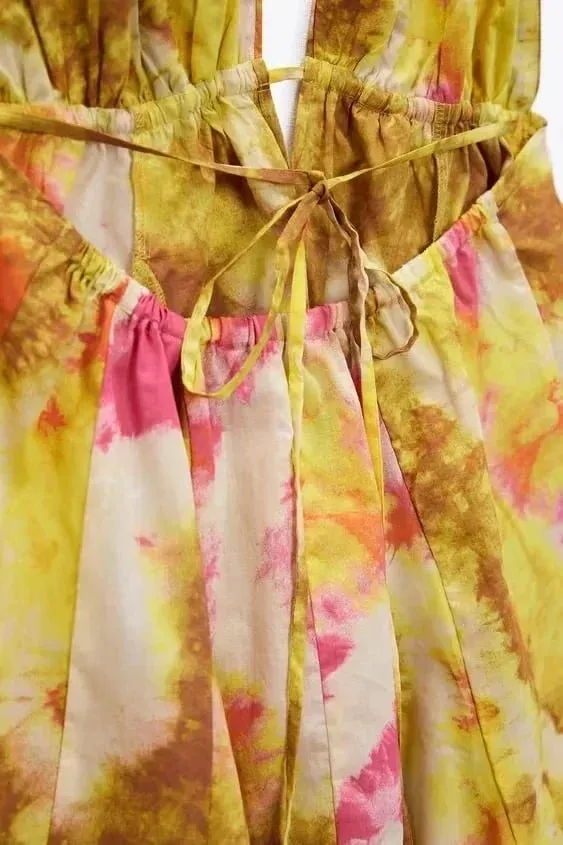 Print Halter Open Back Graceful Sleeveless V Neck Mini Dress