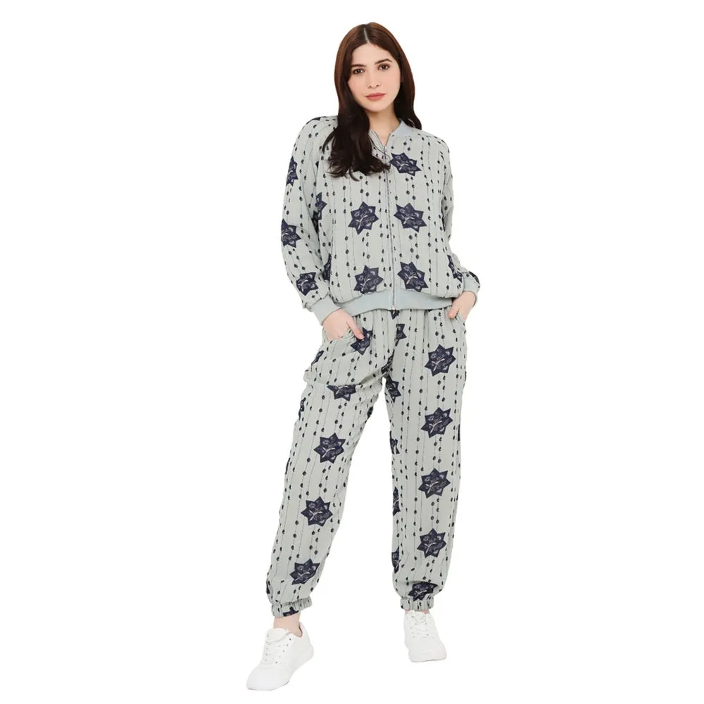 PS Pret by Payal Singhal Grey Printed Art Georgette Bomber Jacket For Women (Set of 2)