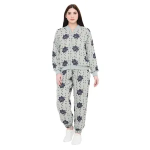 PS Pret by Payal Singhal Grey Printed Art Georgette Bomber Jacket For Women (Set of 2)