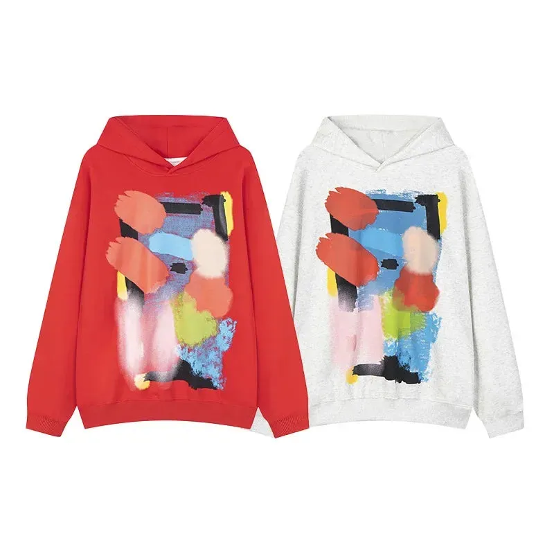 Qinglin High Street Art Color Palette Pullover Hooded Sweatshirt Unisex Couple Style Casual Trendy Brand Loose Fit Jacket