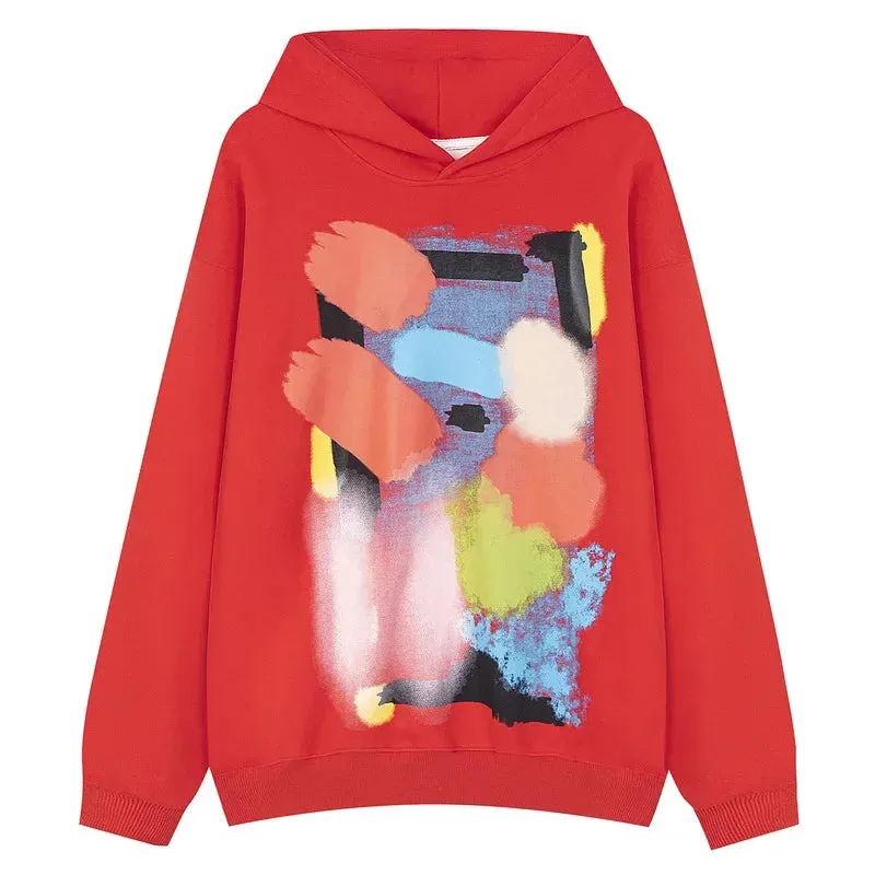 Qinglin High Street Art Color Palette Pullover Hooded Sweatshirt Unisex Couple Style Casual Trendy Brand Loose Fit Jacket