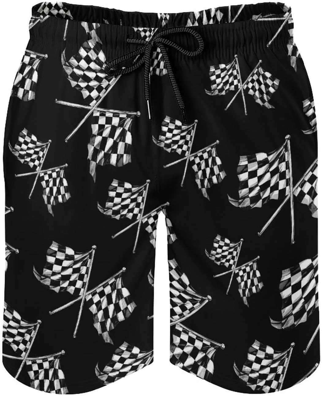 Racer Race Checkered Flags Men's Swim Trunks Quick Dry Board Shorts Breathable Summer Beach Shorts Bathing Suits