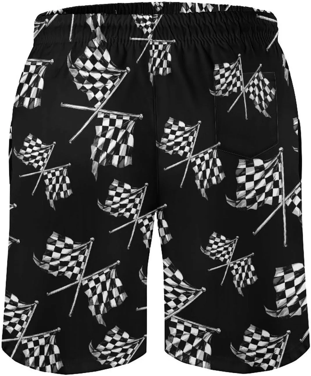 Racer Race Checkered Flags Men's Swim Trunks Quick Dry Board Shorts Breathable Summer Beach Shorts Bathing Suits