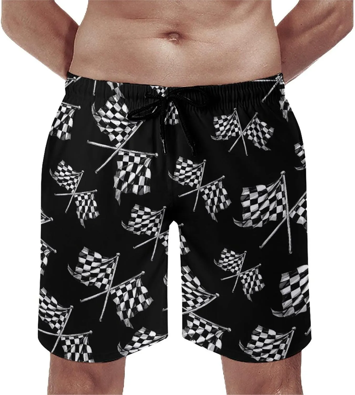 Racer Race Checkered Flags Men's Swim Trunks Quick Dry Board Shorts Breathable Summer Beach Shorts Bathing Suits