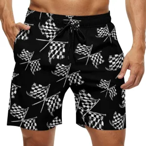 Racer Race Checkered Flags Men's Swim Trunks Quick Dry Board Shorts Breathable Summer Beach Shorts Bathing Suits