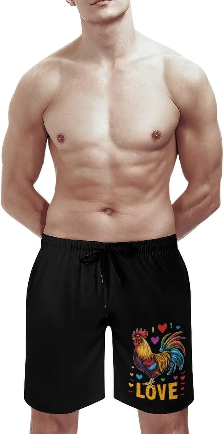 Rainbow I Love Cock Men's Swim Trunks Quick Dry Board Shorts Breathable Summer Beach Shorts Bathing Suits