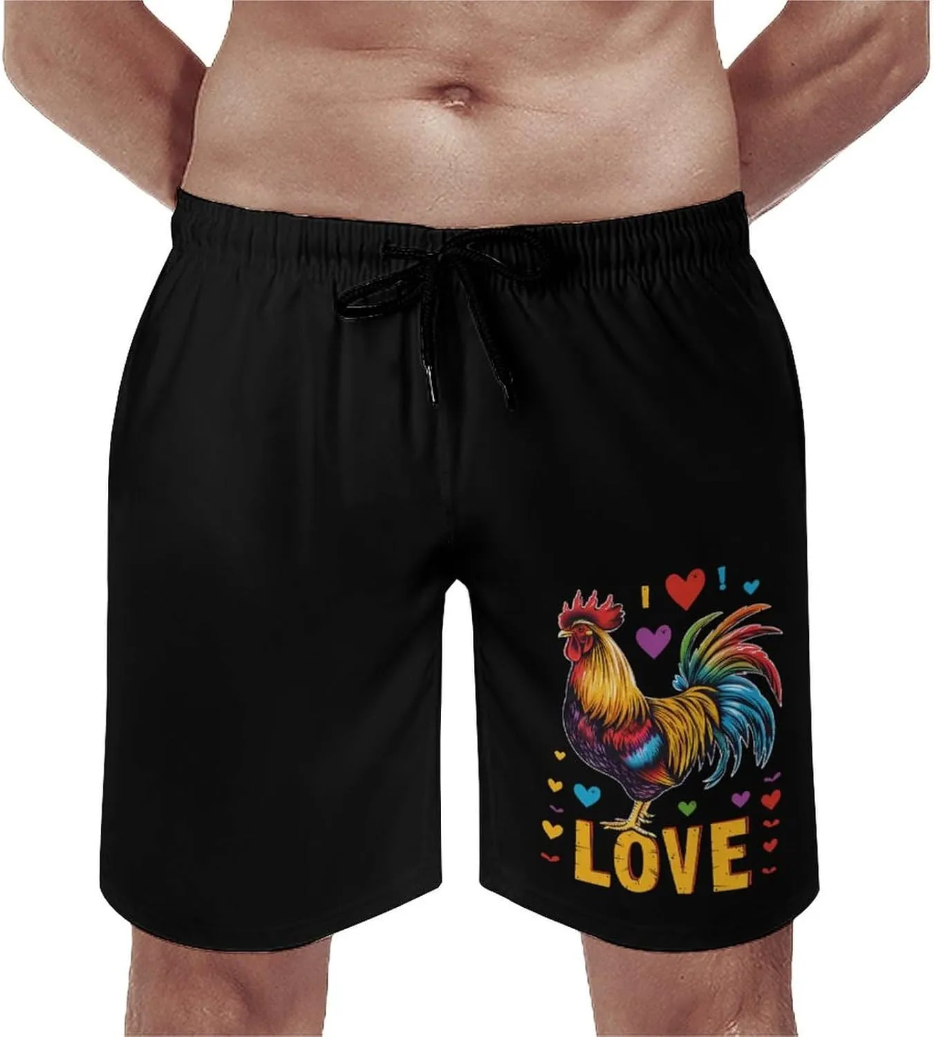 Rainbow I Love Cock Men's Swim Trunks Quick Dry Board Shorts Breathable Summer Beach Shorts Bathing Suits