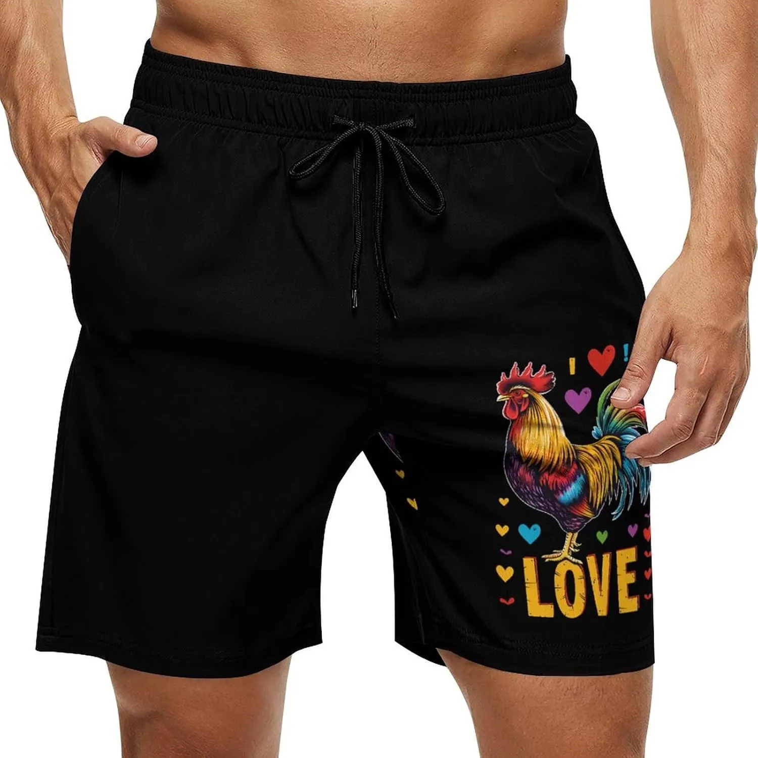 Rainbow I Love Cock Men's Swim Trunks Quick Dry Board Shorts Breathable Summer Beach Shorts Bathing Suits