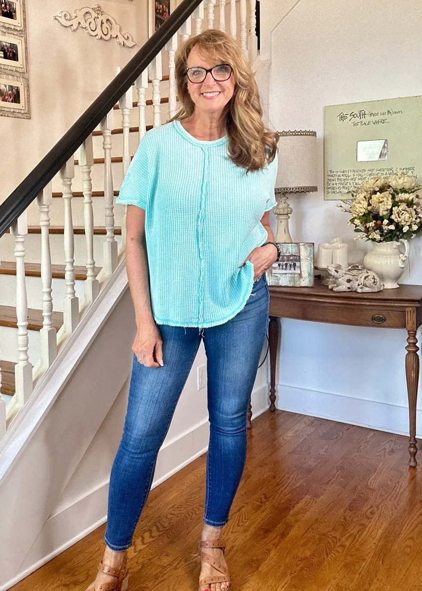 Rebecca Baby Waffle Top - Mint Sky