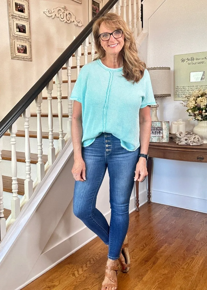 Rebecca Baby Waffle Top - Mint Sky