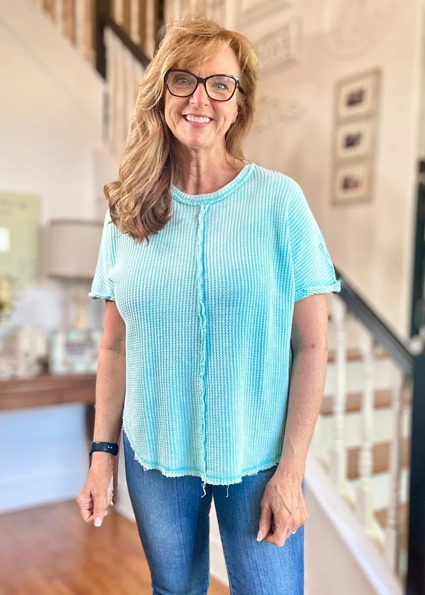 Rebecca Baby Waffle Top - Mint Sky