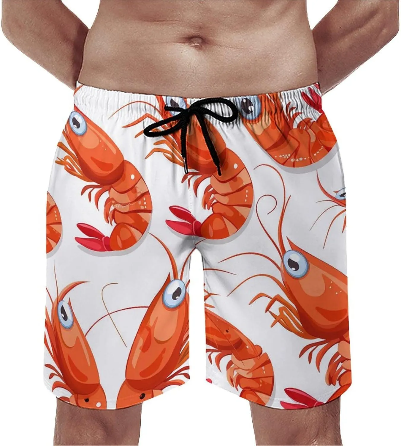 Red Crawfishes Red Lobsters Men's Swim Trunks Quick Dry Board Shorts Breathable Summer Beach Shorts Bathing Suits
