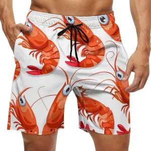 Red Crawfishes Red Lobsters Men's Swim Trunks Quick Dry Board Shorts Breathable Summer Beach Shorts Bathing Suits