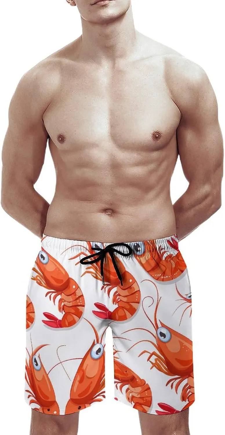 Red Crawfishes Red Lobsters Men's Swim Trunks Quick Dry Board Shorts Breathable Summer Beach Shorts Bathing Suits