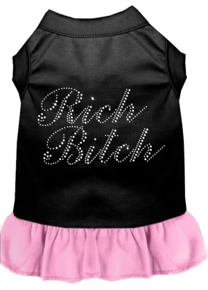 Rhinestone Rich Bitch Dress Black With Light Pink Sm