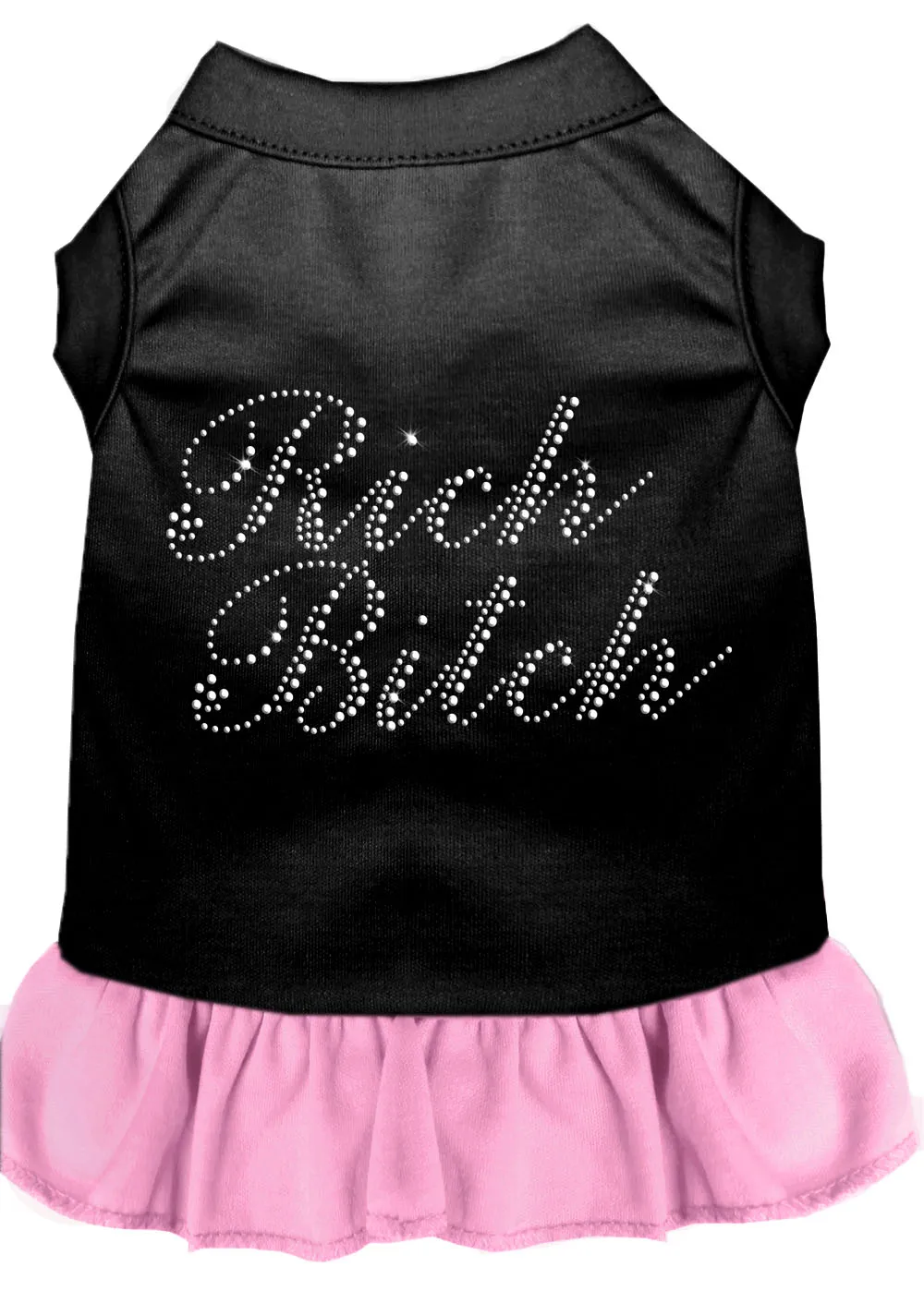 Rhinestone Rich Bitch Dress Black With Light Pink Sm