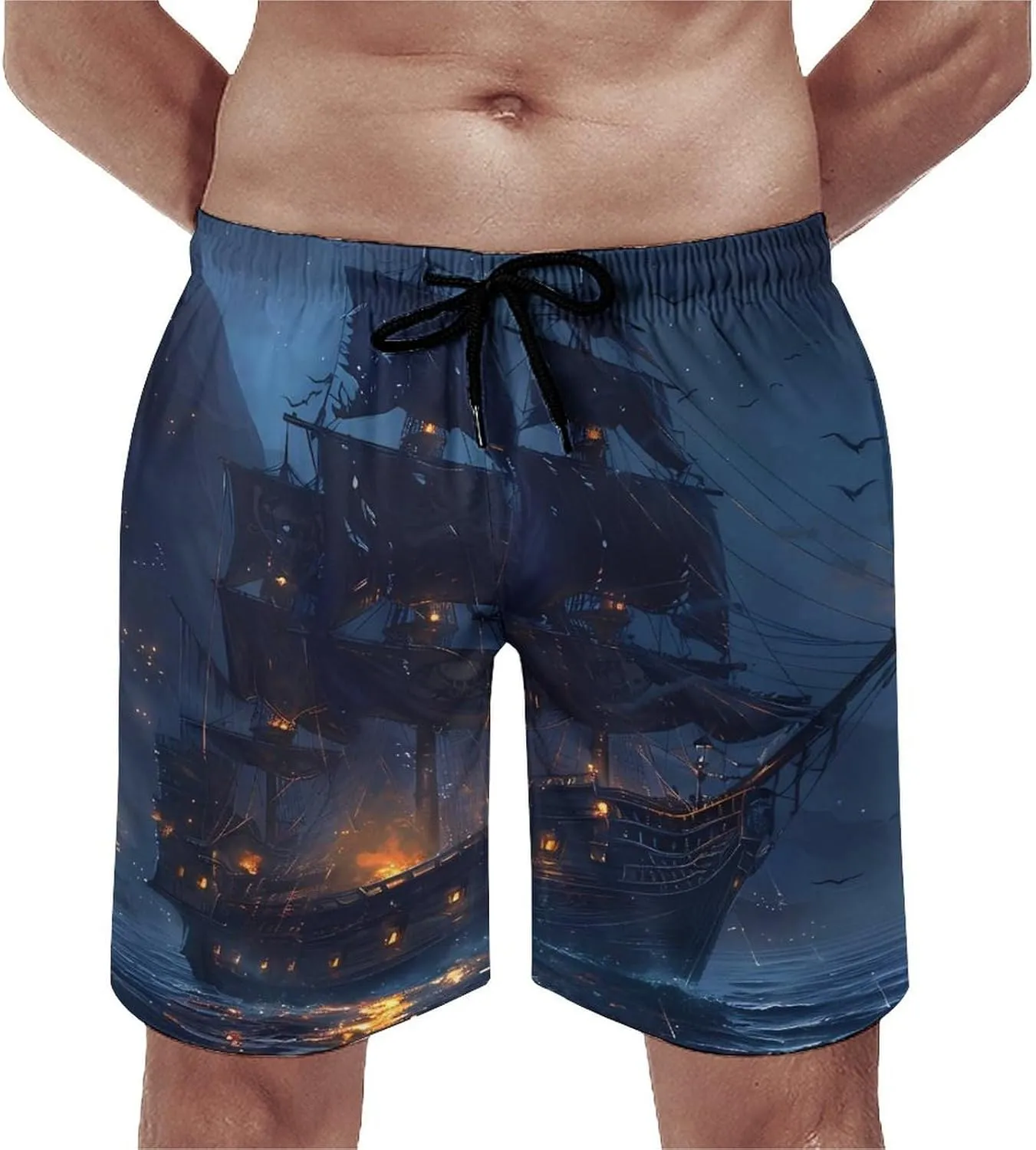 Sailboat Sailing on Sea Men's Swim Trunks Quick Dry Board Shorts Breathable Summer Beach Shorts Bathing Suits