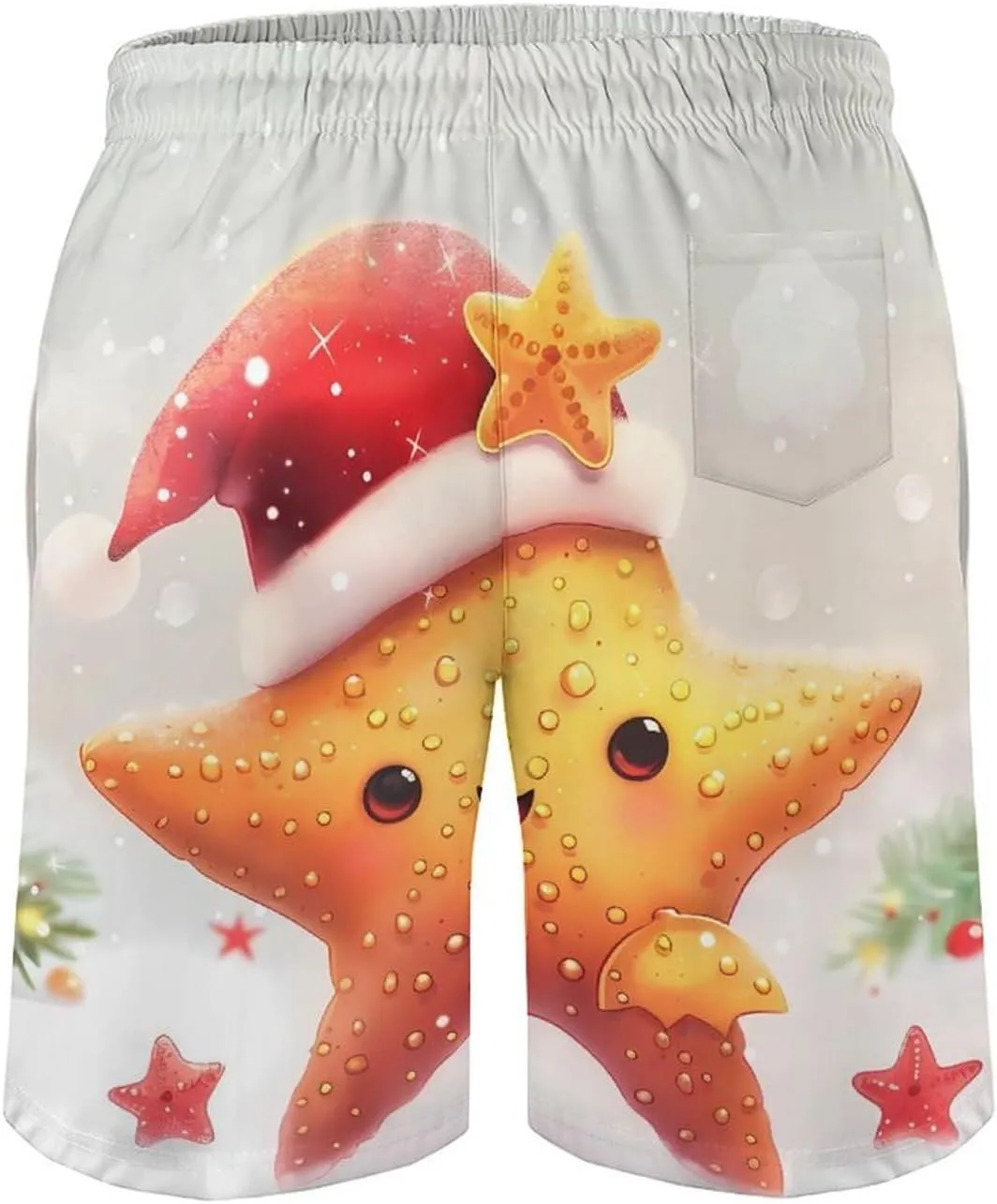 Santa Starfish Christmas Men's Swim Trunks Quick Dry Board Shorts Breathable Summer Beach Shorts Bathing Suits