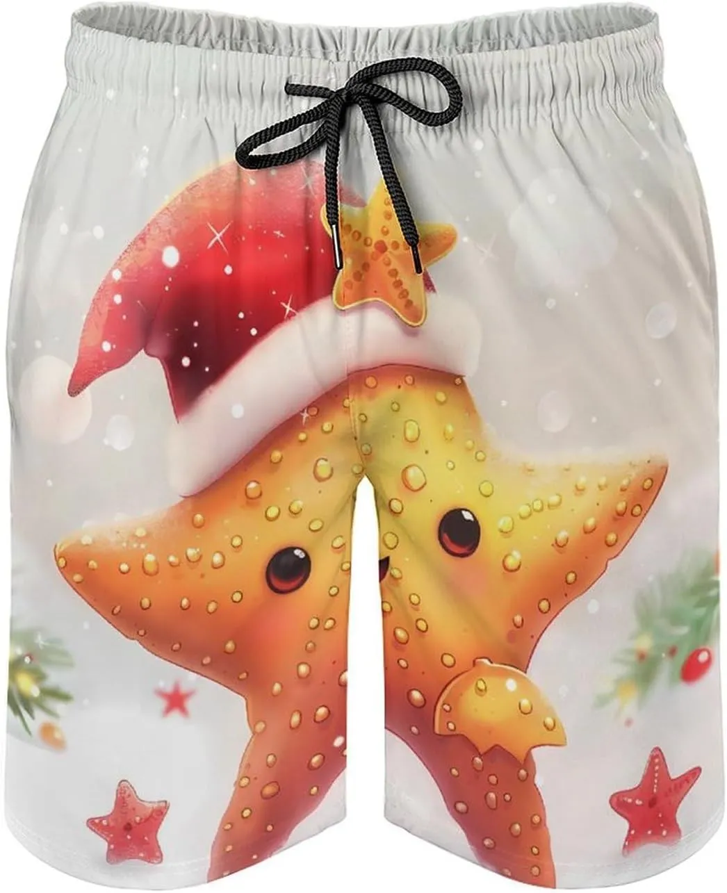 Santa Starfish Christmas Men's Swim Trunks Quick Dry Board Shorts Breathable Summer Beach Shorts Bathing Suits