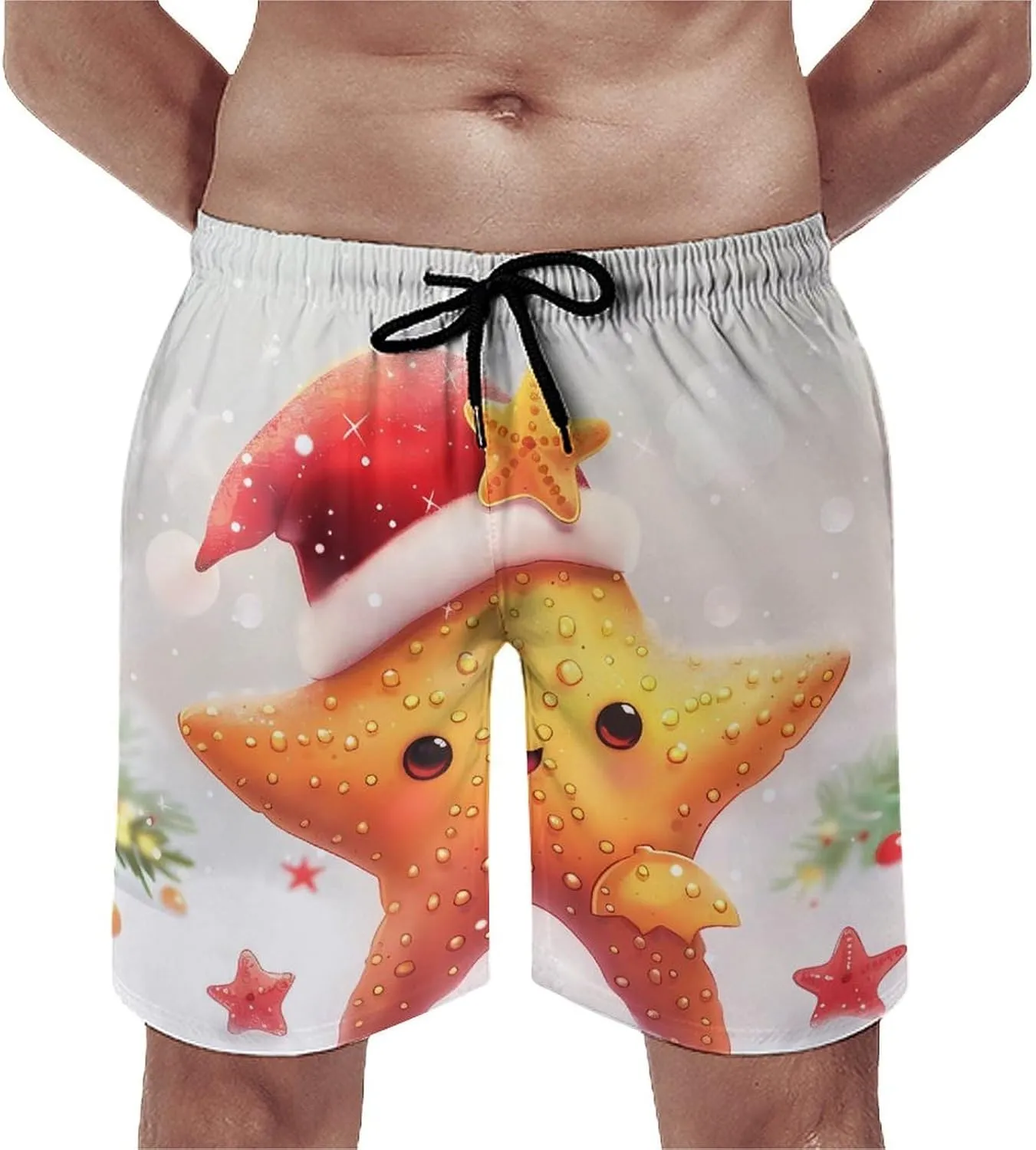 Santa Starfish Christmas Men's Swim Trunks Quick Dry Board Shorts Breathable Summer Beach Shorts Bathing Suits