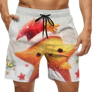 Santa Starfish Christmas Men's Swim Trunks Quick Dry Board Shorts Breathable Summer Beach Shorts Bathing Suits
