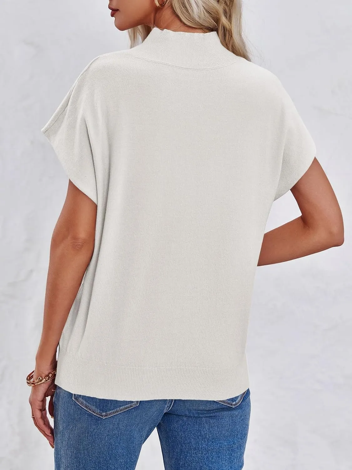 Saodimallsu Womens Summer Cap Sleeve Tops Mock Neck Knit Sweater Vest Sleeveless Work Elegant Shirts