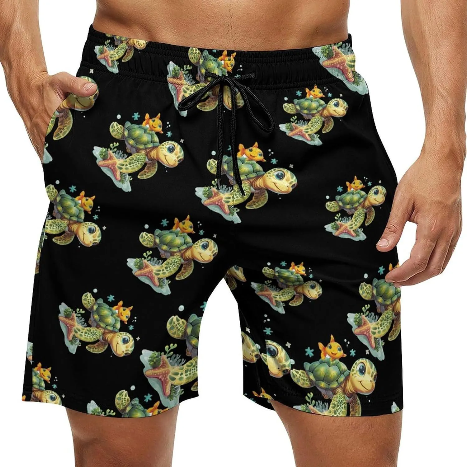 Sea Turtle Men's Swim Trunks Quick Dry Board Shorts Breathable Summer Beach Shorts Bathing Suits