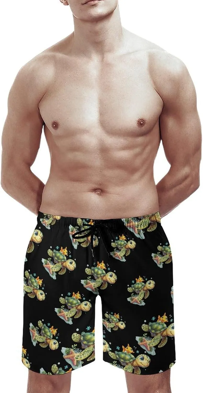 Sea Turtle Men's Swim Trunks Quick Dry Board Shorts Breathable Summer Beach Shorts Bathing Suits