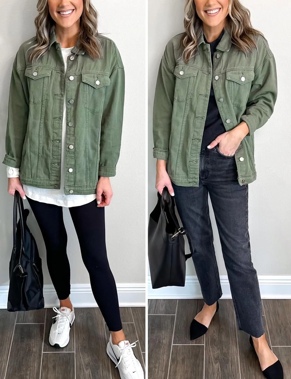 SeekMe Women's Oversized Jean Jacket Plus Size Button Down Washed Mid Long Denim Jacket