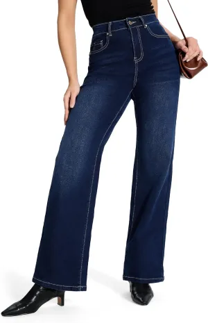 SEVEGO Women's 32"/34"/36" Tall Straight Leg Jeans Mid Waisted Stretchy Loose Denim Pants Casual Baggy Jean Trousers