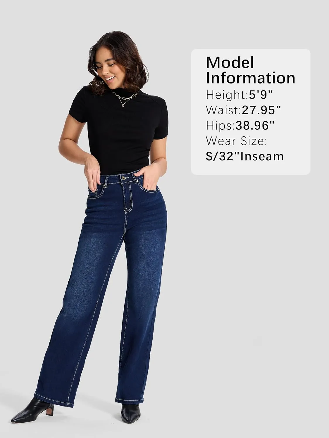 SEVEGO Women's 32"/34"/36" Tall Straight Leg Jeans Mid Waisted Stretchy Loose Denim Pants Casual Baggy Jean Trousers
