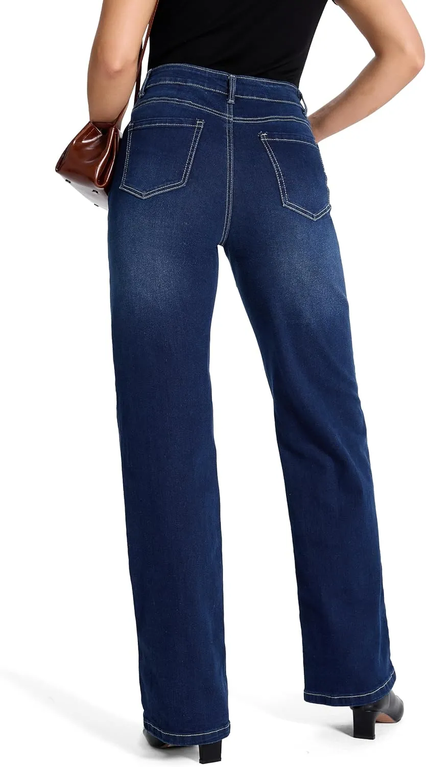 SEVEGO Women's 32"/34"/36" Tall Straight Leg Jeans Mid Waisted Stretchy Loose Denim Pants Casual Baggy Jean Trousers