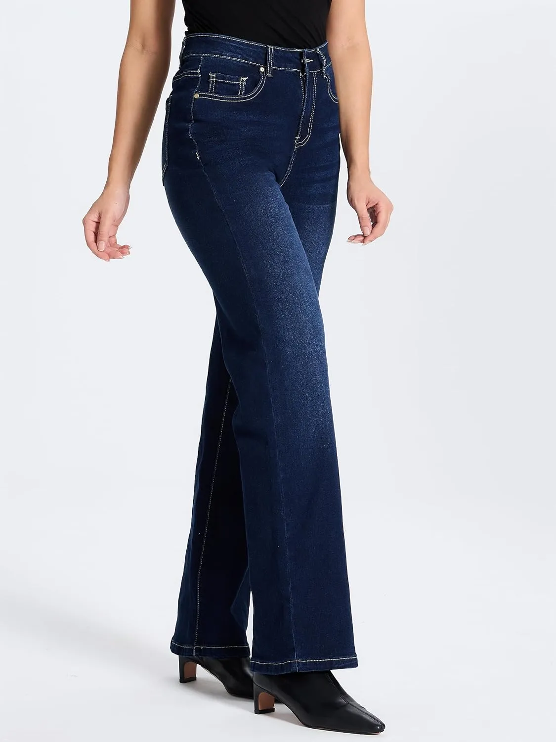 SEVEGO Women's 32"/34"/36" Tall Straight Leg Jeans Mid Waisted Stretchy Loose Denim Pants Casual Baggy Jean Trousers