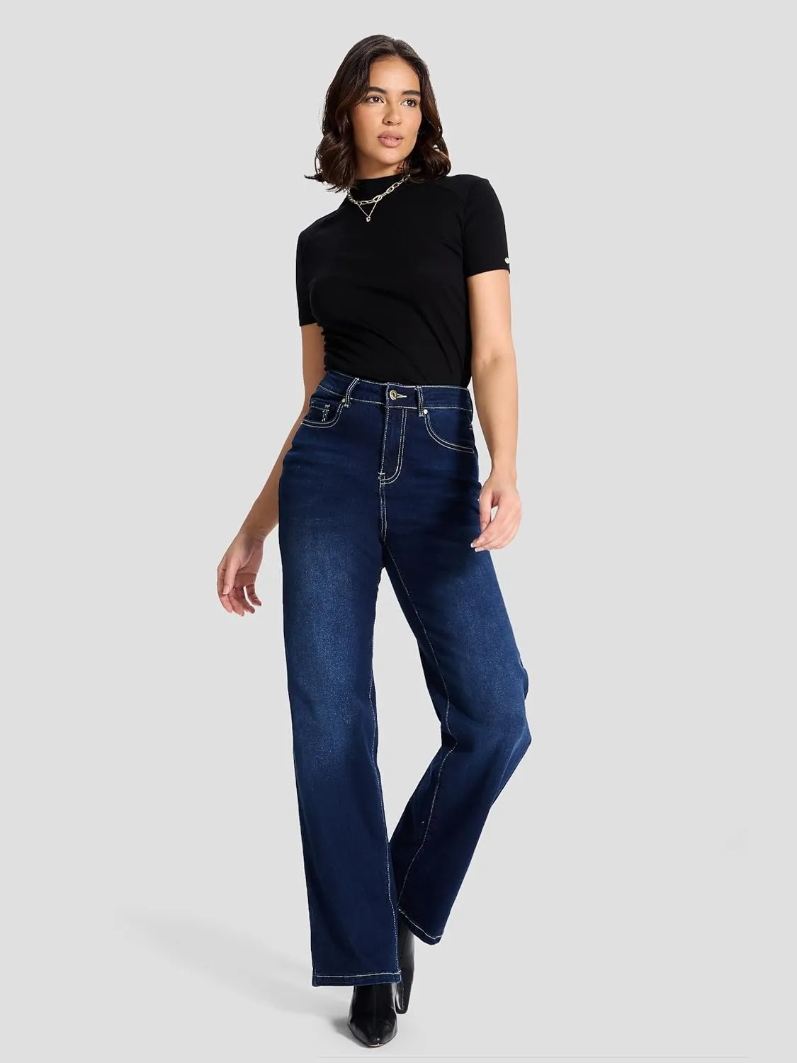 SEVEGO Women's 32"/34"/36" Tall Straight Leg Jeans Mid Waisted Stretchy Loose Denim Pants Casual Baggy Jean Trousers