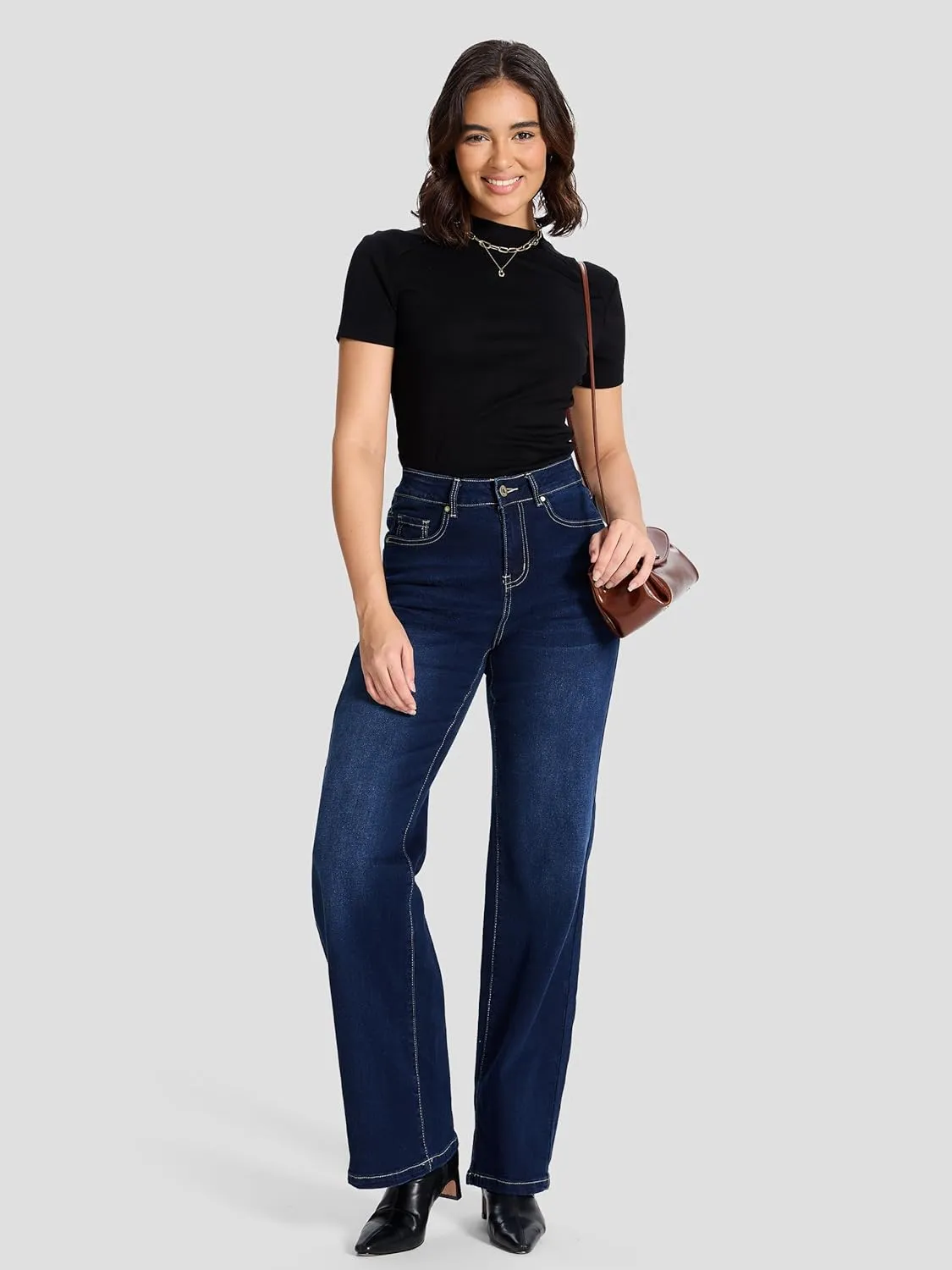 SEVEGO Women's 32"/34"/36" Tall Straight Leg Jeans Mid Waisted Stretchy Loose Denim Pants Casual Baggy Jean Trousers