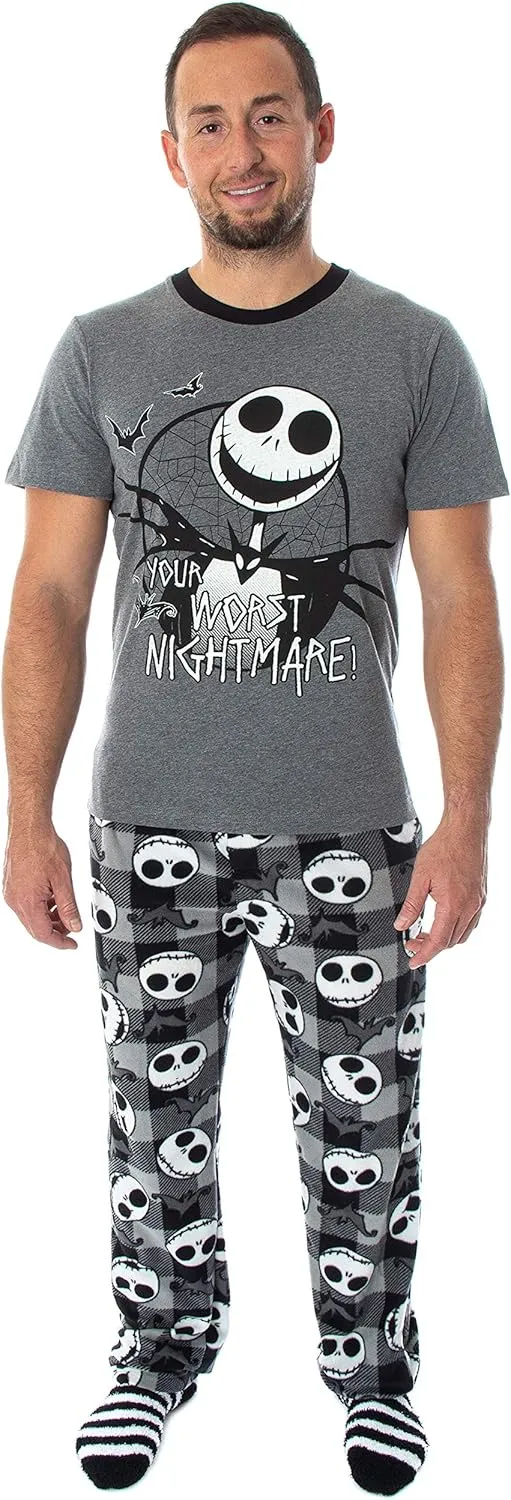 Seven Times Six Nightmare Before Christmas Jack Skellington 3 Piece Gift Set Pajama Pants, Shirt, and Cozy Socks
