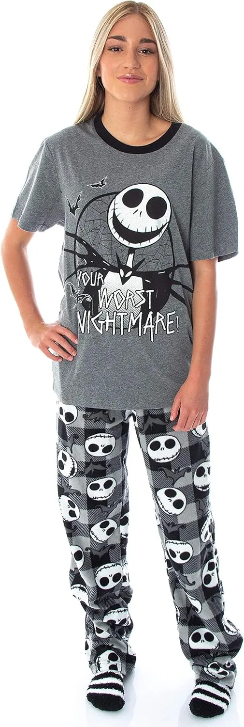 Seven Times Six Nightmare Before Christmas Jack Skellington 3 Piece Gift Set Pajama Pants, Shirt, and Cozy Socks