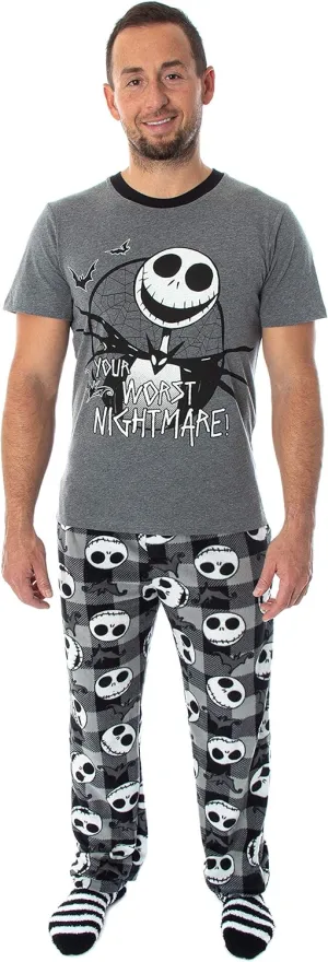 Seven Times Six Nightmare Before Christmas Jack Skellington 3 Piece Gift Set Pajama Pants, Shirt, and Cozy Socks
