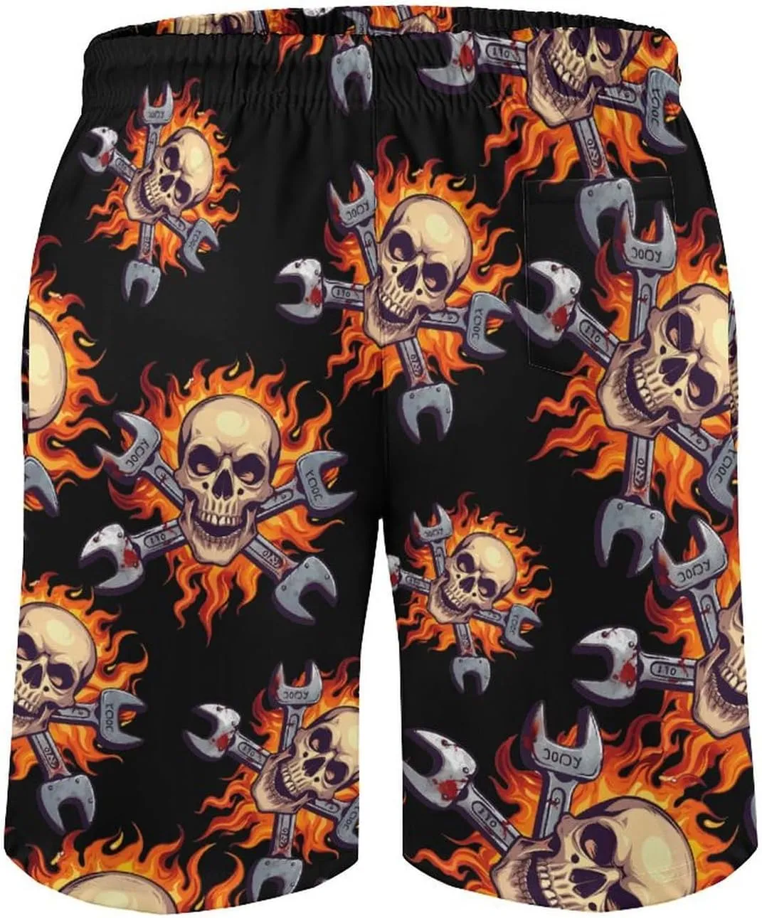 Skull Wrench Flames Mechanic Men's Swim Trunks Quick Dry Board Shorts Breathable Summer Beach Shorts Bathing Suits